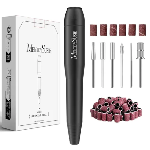 Vista 12 de MelodySusie - Kit de torno eléctrico PC120I negro con lima portátil para uñas de gel y acrílico, incluye fresas, bandas de limado, dorado