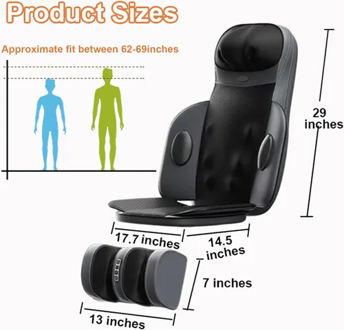 Vista 4 de Masajeador de espalda Shiatsu con calor, cojín de masaje eléctrico para el cuerpo Negro