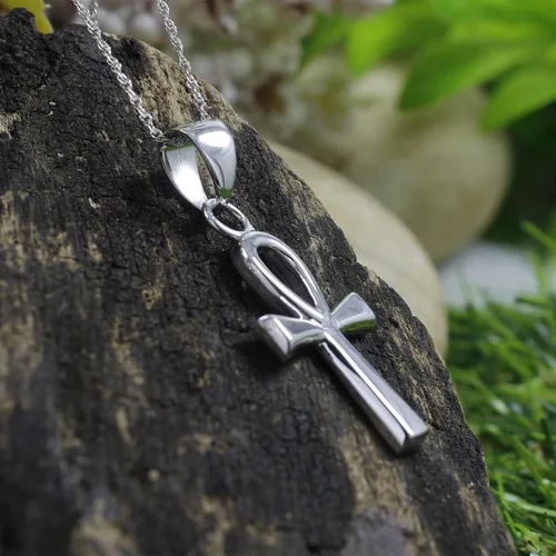 Vista 4 de Wishrocks Collar con colgante de oro de 14 quilates sobre plata de ley Ankh para mujer