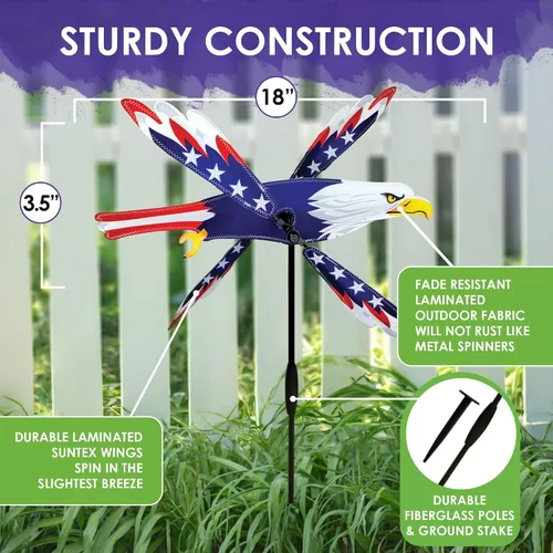 Vista 3 de Whirligig Spinner Patriotic Eagle de 18 pulgadas, diseño audaz de temática estadounidense, decoración exterior resistente a la intemperie, duradero