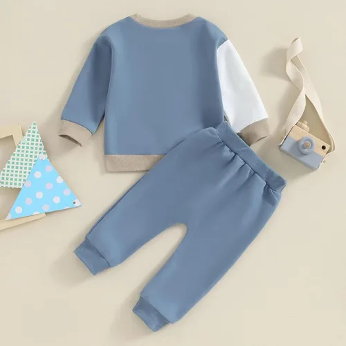 Vista 3 de Conjunto de 2 piezas de sudadera de manga larga con cuello redondo y pantalones deportivos para bebé niño
