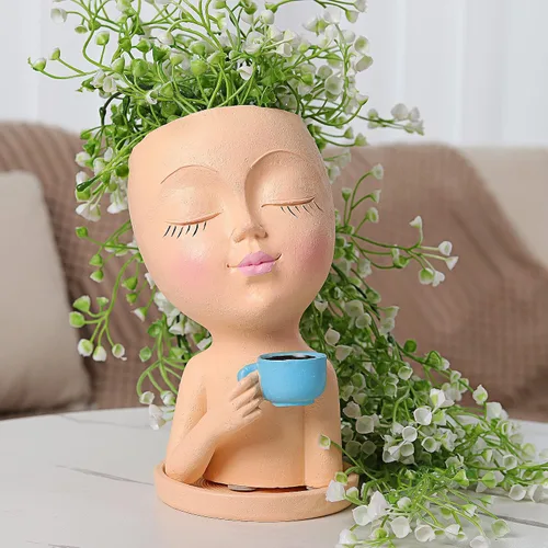 Vista 7 de Macetas en forma de cara, maceta en forma de cabeza para suculentas, maceta única con drenaje para plantas de interior y exterior