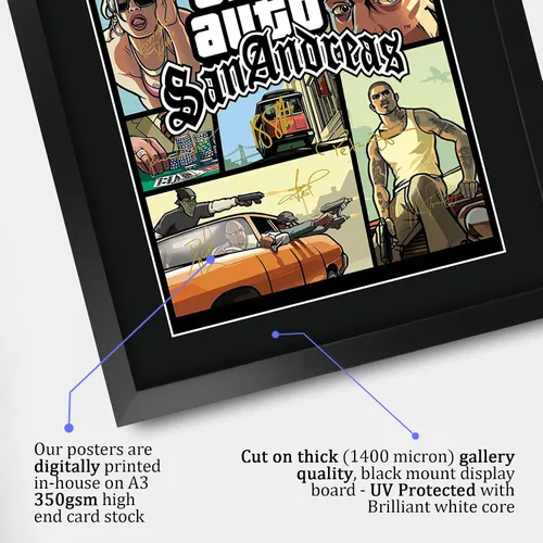 Vista 4 de HWC Trading Grand Theft Auto San Andreas Gifts - Autografía impresa para fanáticos de videojuegos y jugadores, 16 x 12 pulgadas enmarcada
