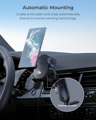 Vista 2 de [Usado] iOttie Auto Sense 2 - Soporte para teléfono con ventilación de aire con carga inalámbrica Qi, soporte de teléfono con sujeción automática