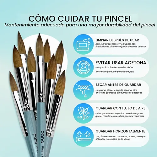 Vista 7 de Cepillo Pana USA para de uñas de acrílico, puro Kolinsky de pelo ovalado, forma prensada Verde azulado