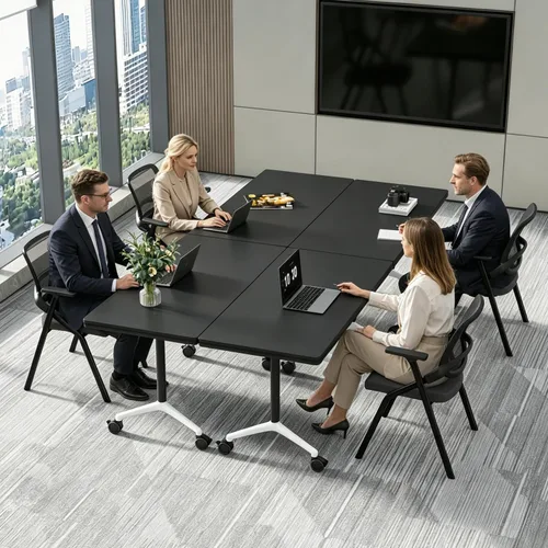 Vista 2 de 8 Pack Folding Conference Tables,62.9" Mobile Training Tables Black