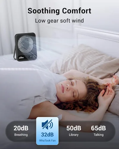 Vista 3 de WHATOOK Ventilador personal de escritorio pequeño: 5000 mAh 25 horas de batería de oficina, silencioso mini ventilador de escritorio portátil