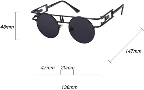 Vista 5 de kachawoo Gafas de sol redondas góticas steampunk para hombre, gafas de sol de metal retro, accesorios para mujer