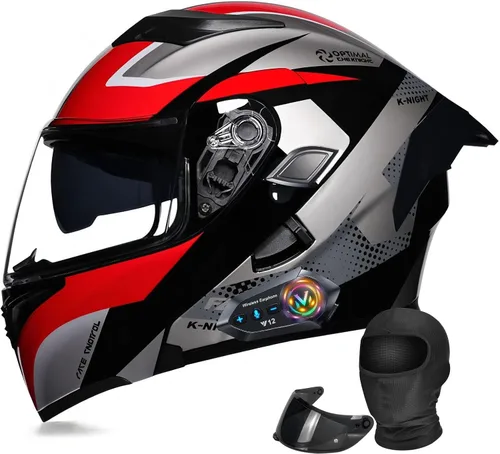 Vista 19 de Casco Modular Moto con Bluetooth Integrado, Doble Visera, Ventilación Múltiple, Forro Extraíble, ABS de Alta Densidad, DOT Homologado para Hombres