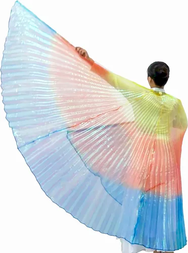 Vista 4 de Wuchieal Disfraz de danza del vientre de 2 palos y coak de ángel para mujer 0#amarillo-rojo-azul