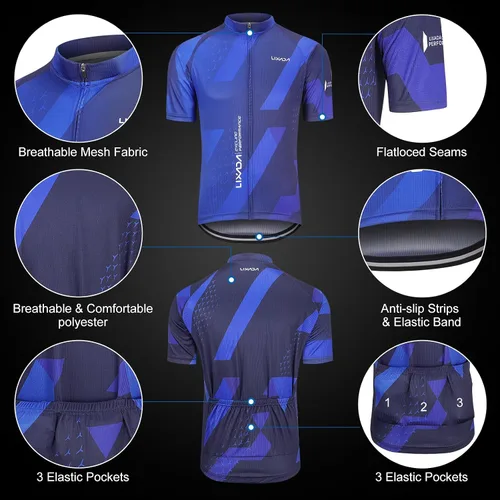 Vista 24 de Lixada Camiseta de ciclismo para hombre de manga corta con pantalones cortos acolchados de secado rápido para verano, ropa corta para bicicleta