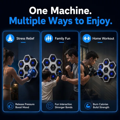 Vista 2 de Music Boxing Machine with Gloves for Adults & Kids,5 Button LCD Touch Control with One Button Mute & Rhythm Recognition,17.3'' Large Size Wall