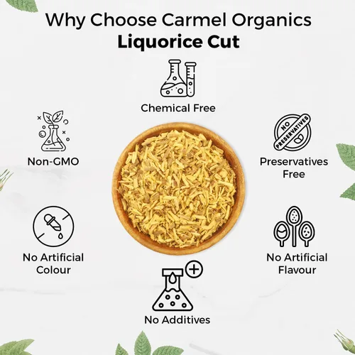 Vista 5 de CARMEL ORGANICS Regaliz (Mulethi) Cortado de raíz de 6 onzas Yashtimadhu indio, Glycyrrhiza Glabra, para la salud, el cuidado de la piel