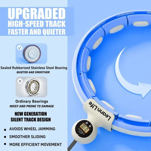 Vista 3 de Leann L!fe U5 Smart Weighted Hula Hoop with Counter –16 Knots, 28"–46" Adjustable Infinity Hoop Plus Size, Quiet Rubberized Wheels, Ab Workout