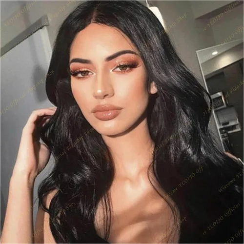 Vista 6 de Pelucas de cabello humano sintético artificial, previamente despuntadas, sin pegamento, pelucas frontales onduladas, emulación de alta densidad