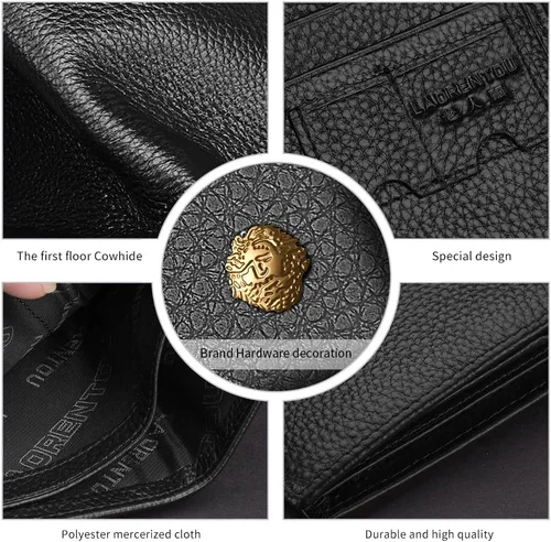 Vista 4 de LAORENTOU Carteras de cuero genuino para hombres, caja de regalo, carteras delgadas para hombre, tarjetas de crédito, monederos casuales