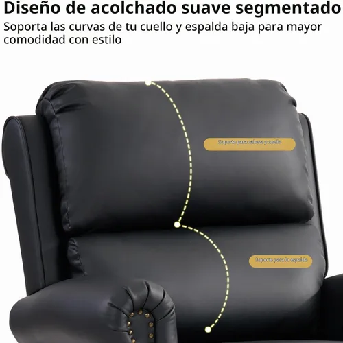 Vista 6 de CANMOV Sillón reclinable de piel sintética con decoración de remaches, sofá individual para sala de estar, color negro