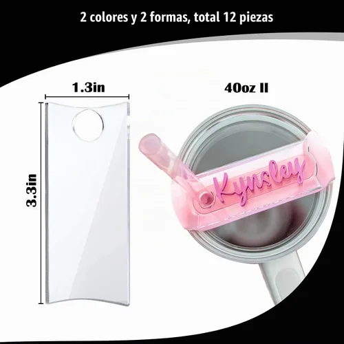 Vista 2 de Vodolo Placa de identificación para vasos Stanley de 40 onzas, 12 unidades de placa acrílica personalizada con nombre en blanco compatible