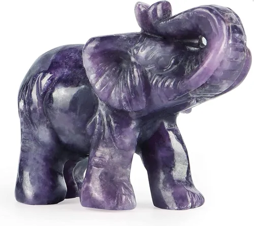 Vista 15 de SMQ Estatua de decoración de elefante de cristales de amatista de 2.0 pulgadas, piedras preciosas talladas a mano, figuras de cristal de buena