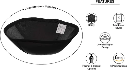 Vista 3 de A&M Mezuzot - Juego de 6 sombreros Kippah de satén moderno para hombre, gorra Yarmulke judía Yamaka para hombre, M