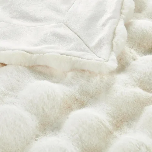 Vista 2 de Manta blanca de piel sintética gruesa de lujo, 750 GSM, manta mullida de felpa suave y cálida de 50 x 60 pulgadas, manta reversible de doble capa