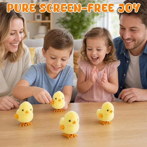 Vista 5 de 3 Otters 4 juguetes para pollitos de cuerda, lindos pollitos enrollados realistas de peluche para niños, bolsas de regalos de Pascua, cofre
