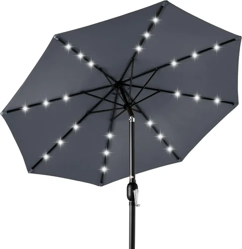 Vista 18 de Best Choice Products Sombrilla de Patio Solar de Poliéster con Luz LED de 10 pies con Ajuste de Inclinación y Tela Resistente a los Rayos UV - Gris