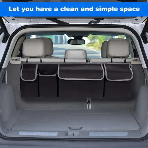 Vista 7 de Organizador de maletero de automóvil, organizador de maletero de asiento trasero de gran capacidad (40.16 x 10.63 pulgadas), bolsa de almacenamiento