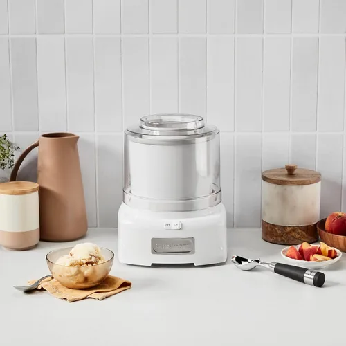 Vista 2 de Máquina para hacer helado Cuisinart, máquina de 1.5 cuartos con doble aislamiento, para sorbete y yogur helado, lista en 20 minutos, ICE-21P1, blanca