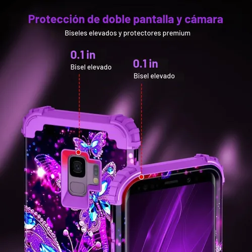 Vista 4 de Casetego Funda para Galaxy S9, que brilla en la oscuridad, tres capas, resistente, a prueba de golpes, policarbonato duro+silicona suave Púrpura