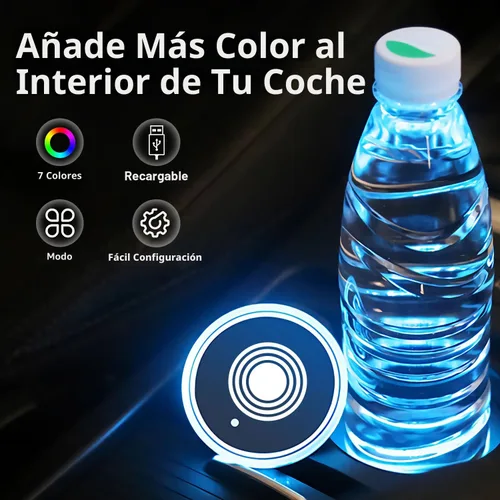 Vista 3 de Luces LED para portavasos de coche, 7 colores cambiantes USB dentro