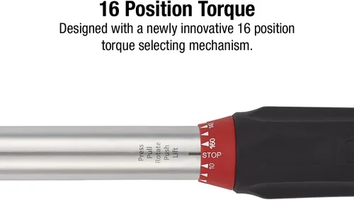 Vista 2 de SUNEX TOOLS 21160 Llave dinamométrica de indexación de 1/2 pulgada, 10-160 pies/libra, 48 dientes, con mecanismo de selección de par de 16 posiciones