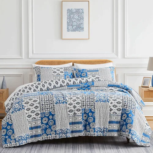 Vista 49 de Southshore Fine Living, Inc. Juego de edredón costero individual XL, edredón de plumón alternativo a rayas azules, tamaño individual XL con funda