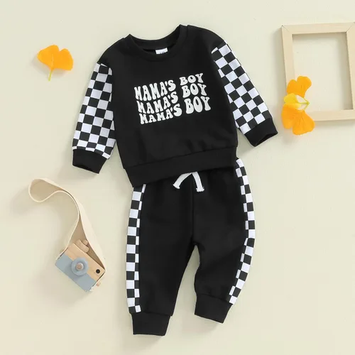Vista 3 de Sudadera de rugby con letras bordadas para bebé y niño, con cintura elástica, ropa para bebés