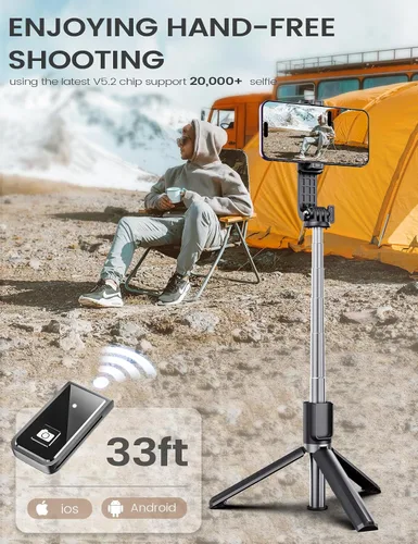 Vista 4 de ANXRE Trípode selfie stick con control remoto, extensible giratorio de 360°, soporte de trípode de teléfono de 41.7 pulgadas para filmación