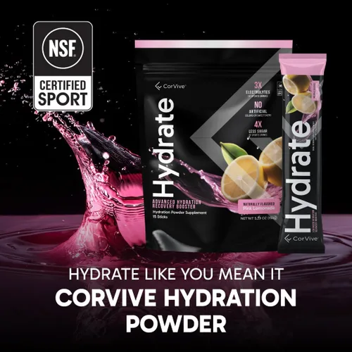 Vista 6 de CorVive Mezcla de bebida con electrolitos hidratantes, sabor a limonada rosa, certificado NSF, electrolitos, vitamina C, magnesio, zinc, potasio