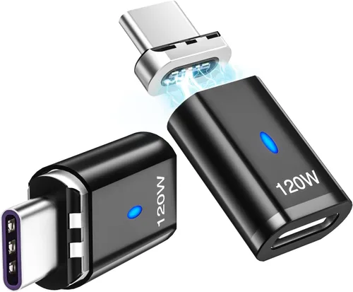 Vista 9 de Adaptador magnético USB C Ángel derecho + USB magnético tipo C recto 5 pines, compatible con PD 120 W carga rápida, transferencia de datos de 480