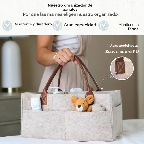 Vista 2 de Lily Miles Organizador de pañales para bebé, cesta de almacenamiento para recién nacidos, regalo neutro para baby shower, imprescindible