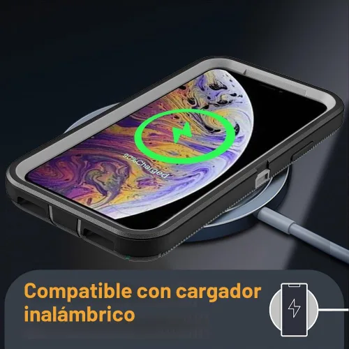 Vista 5 de Funda para iPhone Xs Max con 2 protectores de pantalla de vidrio templado, grado militar 3 en 1, resistente a prueba de golpes, caídas y polvo