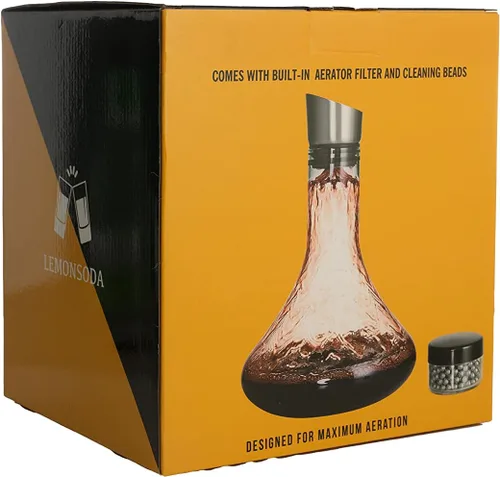 Vista 4 de LEMONSODA Decantador de vino de vidrio completo con aireador, filtro y kit de limpieza, cristalería transparente, sin plomo, gran regalo