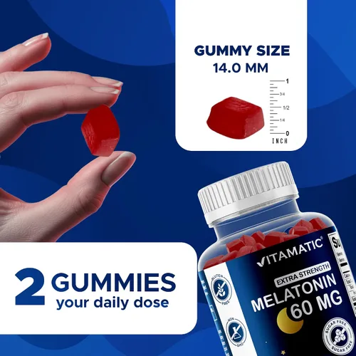 Vista 3 de Vitamatic Melatonina sin azúcar 60 mg - 60 gomitas vegetarianas - Suplemento que no forma hábito