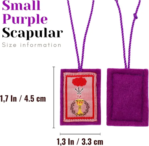 Vista 2 de Pequeño Escapulario Púrpura Marie Julie Jahenny de Bendición y Protección Collar Católico Escapulario Morado