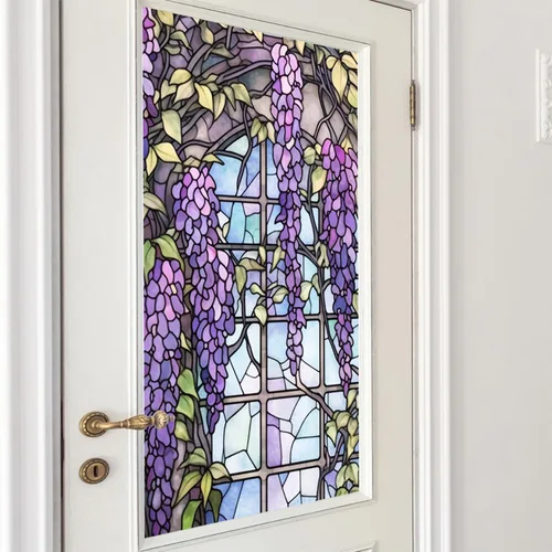 Vista 2 de Película de Ventana de Vidrio Emplomado Wisteria Esmerilada, Adhesivo Estático Engrosado para Ventana, Adhesivo de Ventana No Adhesivo