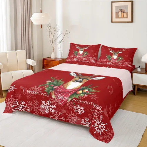 Vista 24 de Erosebridal Juego de sábanas bajeras de Navidad tamaño Queen, diseño de copos de nieve, color negro, gris, degradado, para niños y niñas, juego