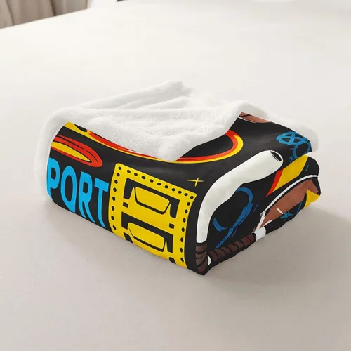 Vista 5 de Feelyou Manta Deportiva de Felpa Sherpa para Lanzar, Baloncesto, Fútbol Americano, Béisbol, Tenis, Manta Suave y Mantas con Patrón de Pelota, Manta