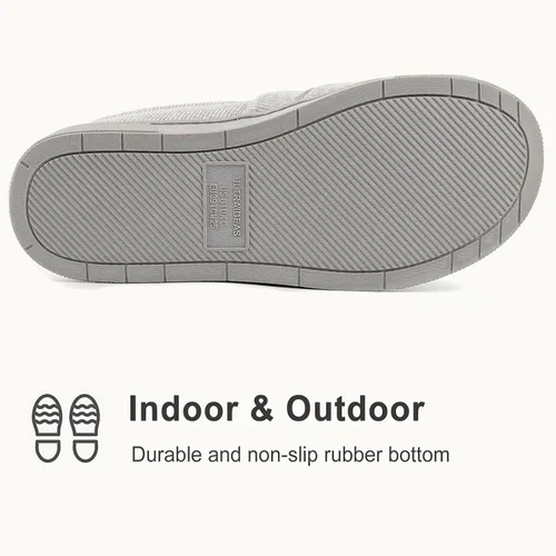Vista 4 de ULTRAIDEAS - Pantuflas cómodas de punto de algodón con espuma viscoelástica para mujer, pantuflas ligeras con forro afelpado de rizo y suela de goma