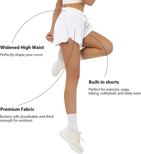 Vista 5 de FireSwan Pantalones cortos deportivos fluidos para mujer, 2 en 1, con bolsillos, para correr, gimnasio, entrenamiento, tenis, falda pantalón