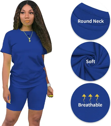 Vista 4 de AOMONI Conjunto de dos piezas para mujer, conjunto corto casual de manga corta de verano