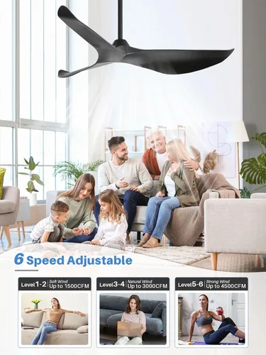 Vista 3 de Sofucor Ventilador de techo sin luz, ventilador de techo moderno de 52 pulgadas con control remoto para interior, granja, dormitorio, sala de estar