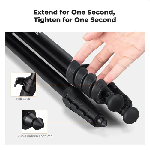 Vista 4 de K&F CONCEPT Trípode de viaje de aluminio de 63" para cámara con soporte para teléfono, trípode compacto ligero no reversible que pesa 2.6 lb, carga